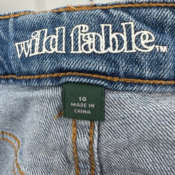 Wild Fable Jean Skirt SZ 10 Medium Acid Wash Denim Distressed Stretch Front Slit - Picture 5 of 6